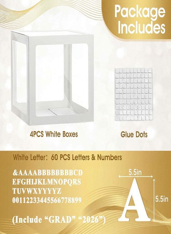 Ledido 4 Pieces 2026 Graduation Balloon Boxes Decorations, White Clear Grad Balloon boxes with Letters, Class of 2026 Graduation Party Supplies for College, High School, Prom, Birthday, Baby Shower - Image 2